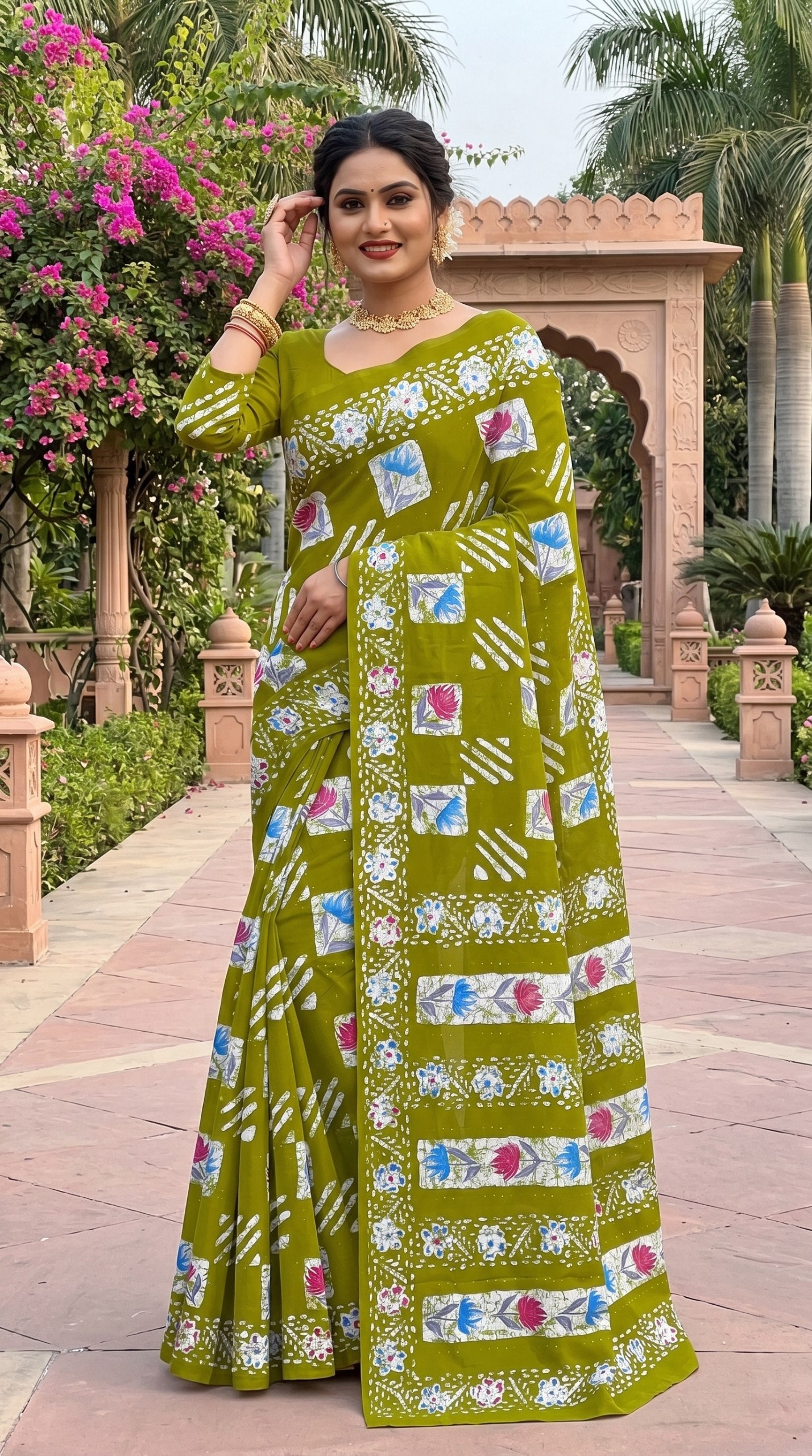 Beutiful Bagru Mulmul  Printed Sarees With Blouse