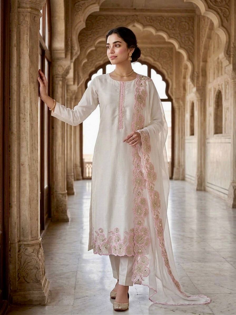 3 PIECE FANCY LONG KURTI WITH PANT AND BEAUTIFUL DUPATTA