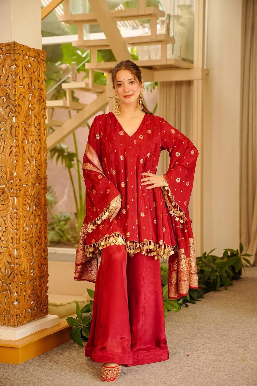 Crimson Royale Embroidered Suit Set