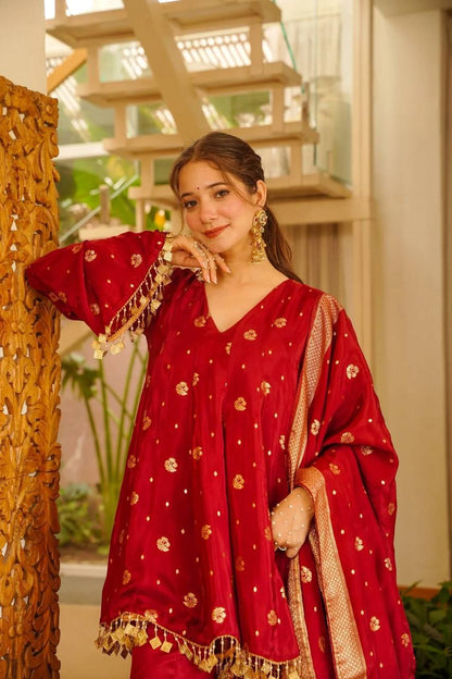 Crimson Royale Embroidered Suit Set