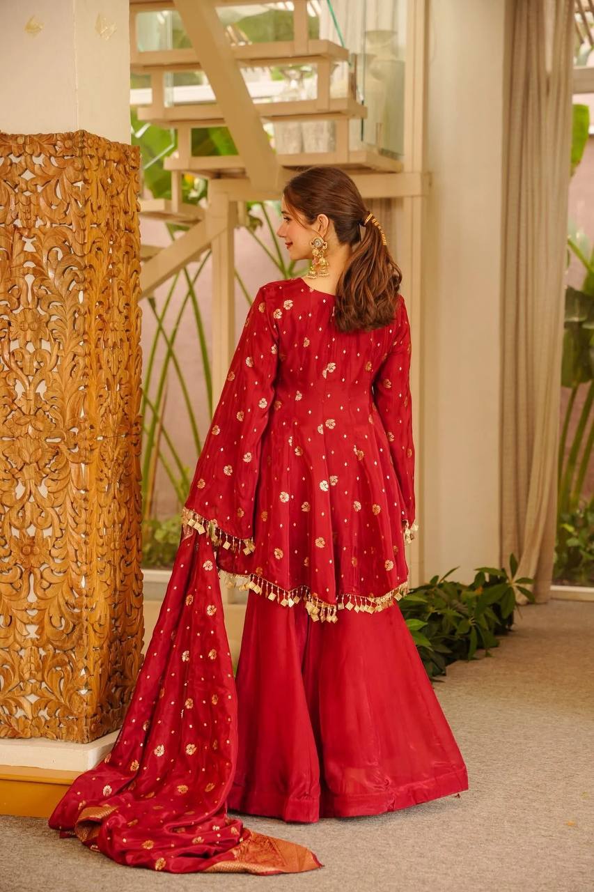 Crimson Royale Embroidered Suit Set