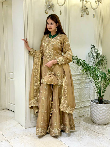 Party Wear Look Pur Nc Moss Silk Top & Palazzo With Dupatta set