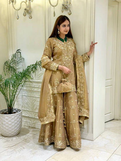Party Wear Look Pur Nc Moss Silk Top & Palazzo With Dupatta set
