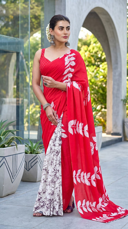 BAGRU BLOCK PRINT MULMUL COTTON SAREES