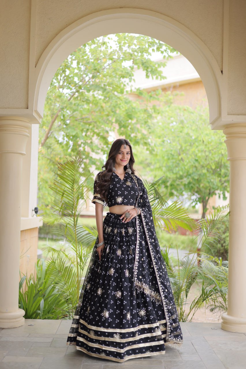 Comfortable and lightweight Elevate this Navratri festive wardrobe with this elegant Four Colour lehenga choli with Dupatta set