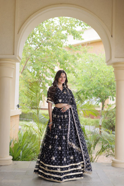 Comfortable and lightweight Elevate this Navratri festive wardrobe with this elegant Four Colour lehenga choli with Dupatta set