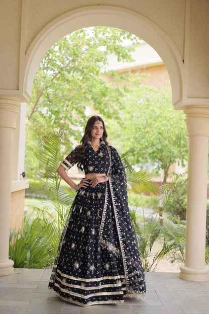 Comfortable and lightweight Elevate this Navratri festive wardrobe with this elegant Four Colour lehenga choli with Dupatta set