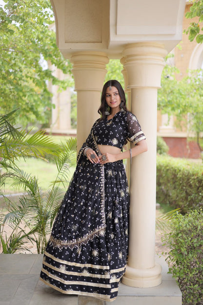 Comfortable and lightweight Elevate this Navratri festive wardrobe with this elegant Four Colour lehenga choli with Dupatta set