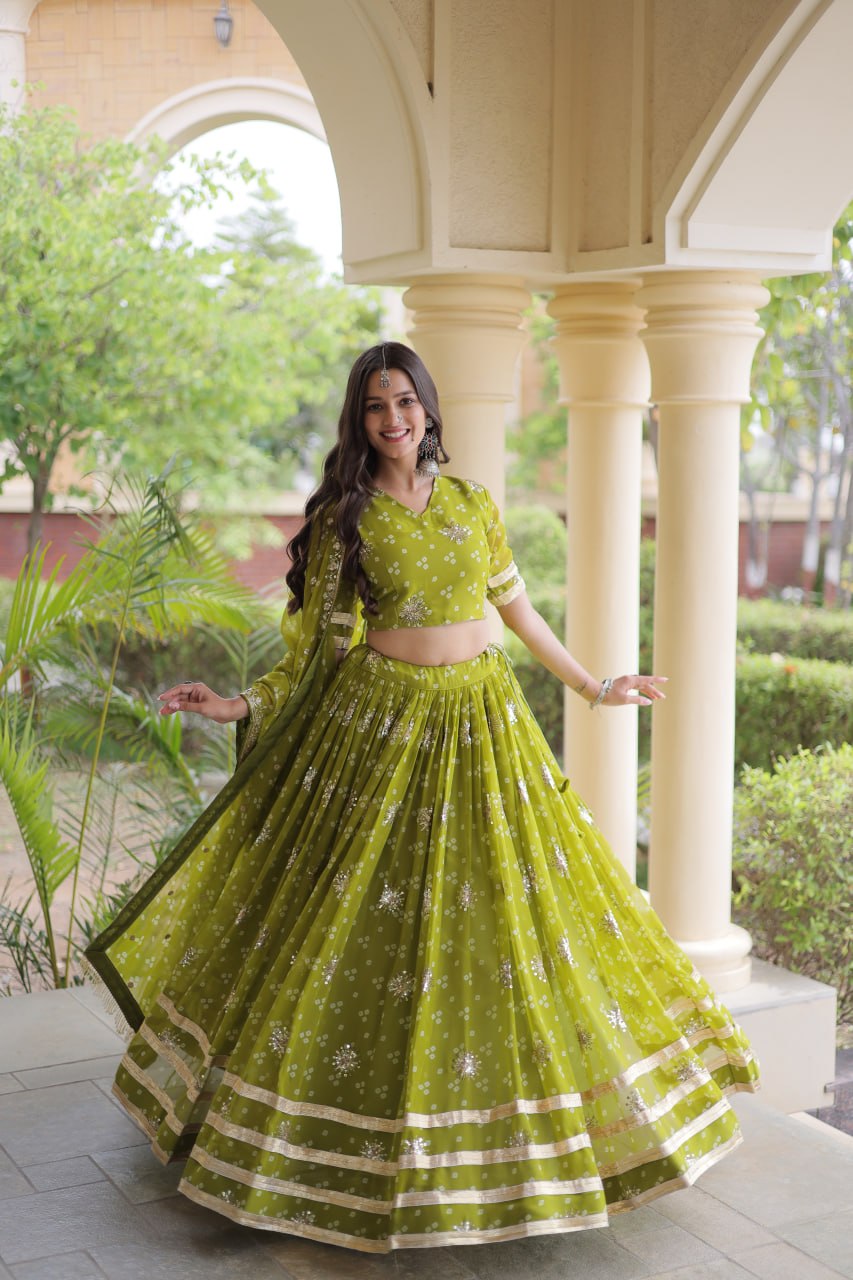 Comfortable and lightweight Elevate this Navratri festive wardrobe with this elegant Four Colour lehenga choli with Dupatta set