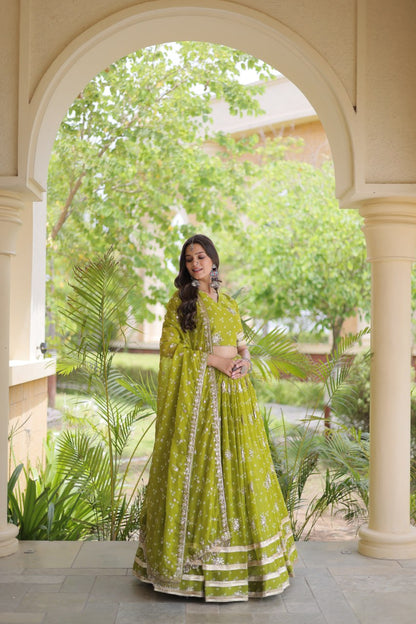Comfortable and lightweight Elevate this Navratri festive wardrobe with this elegant Four Colour lehenga choli with Dupatta set