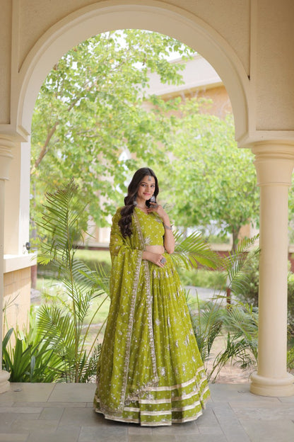 Comfortable and lightweight Elevate this Navratri festive wardrobe with this elegant Four Colour lehenga choli with Dupatta set