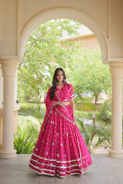 Comfortable and lightweight Elevate this Navratri festive wardrobe with this elegant Four Colour lehenga choli with Dupatta set