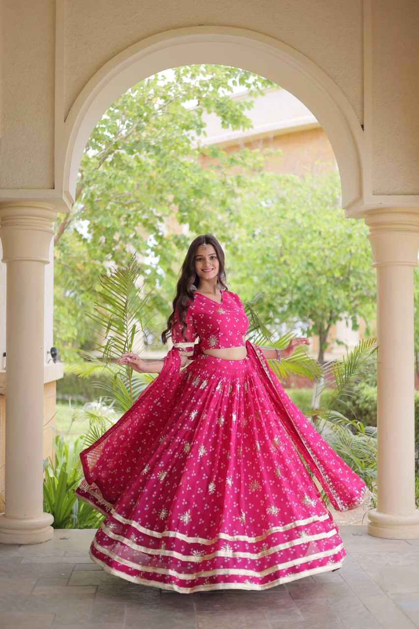 Comfortable and lightweight Elevate this Navratri festive wardrobe with this elegant Four Colour lehenga choli with Dupatta set