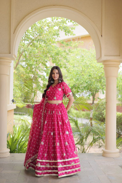 Comfortable and lightweight Elevate this Navratri festive wardrobe with this elegant Four Colour lehenga choli with Dupatta set