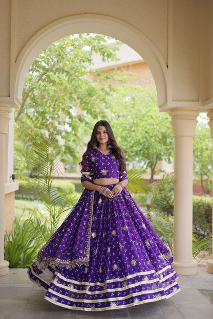 Comfortable and lightweight Elevate this Navratri festive wardrobe with this elegant Four Colour lehenga choli with Dupatta set