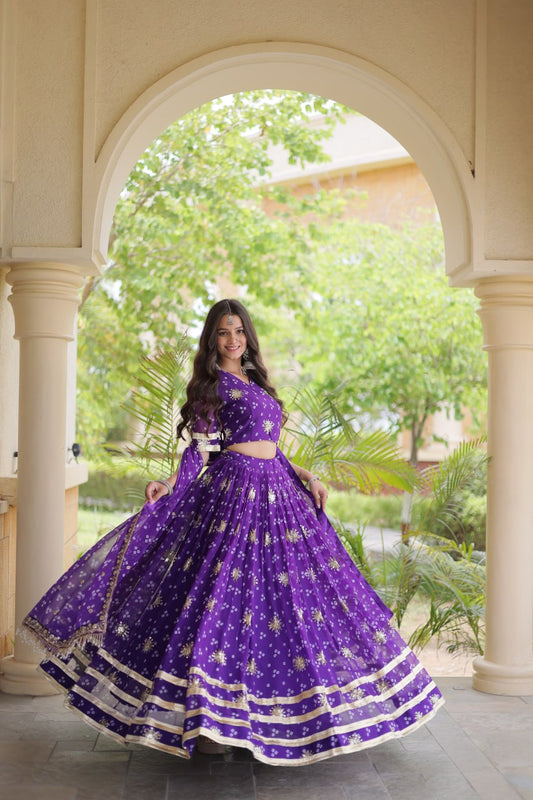 Comfortable and lightweight Elevate this Navratri festive wardrobe with this elegant Four Colour lehenga choli with Dupatta set