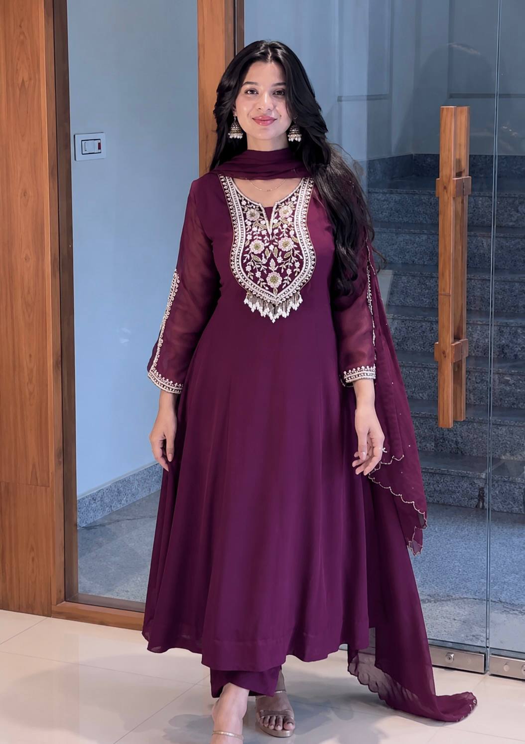 FANCY ANARKALI GOWN WITH PANT AND BEAUTIFUL DUPATTA