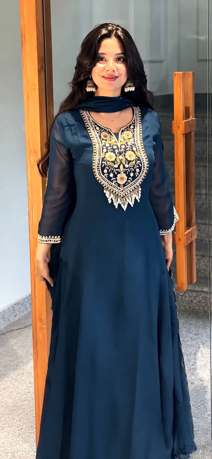 FANCY ANARKALI GOWN WITH PANT AND BEAUTIFUL DUPATTA