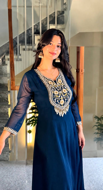FANCY ANARKALI GOWN WITH PANT AND BEAUTIFUL DUPATTA