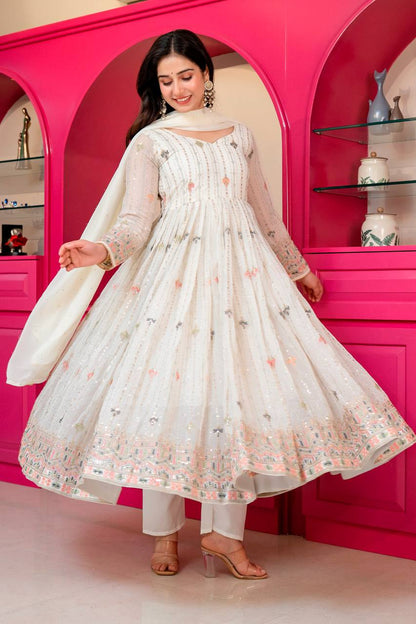 Designer Anarkali Suit is luxury clothing Considered to be high quality Made by Thread-Sequins Embroidery. This is Made for Desirable Women's who deserve it