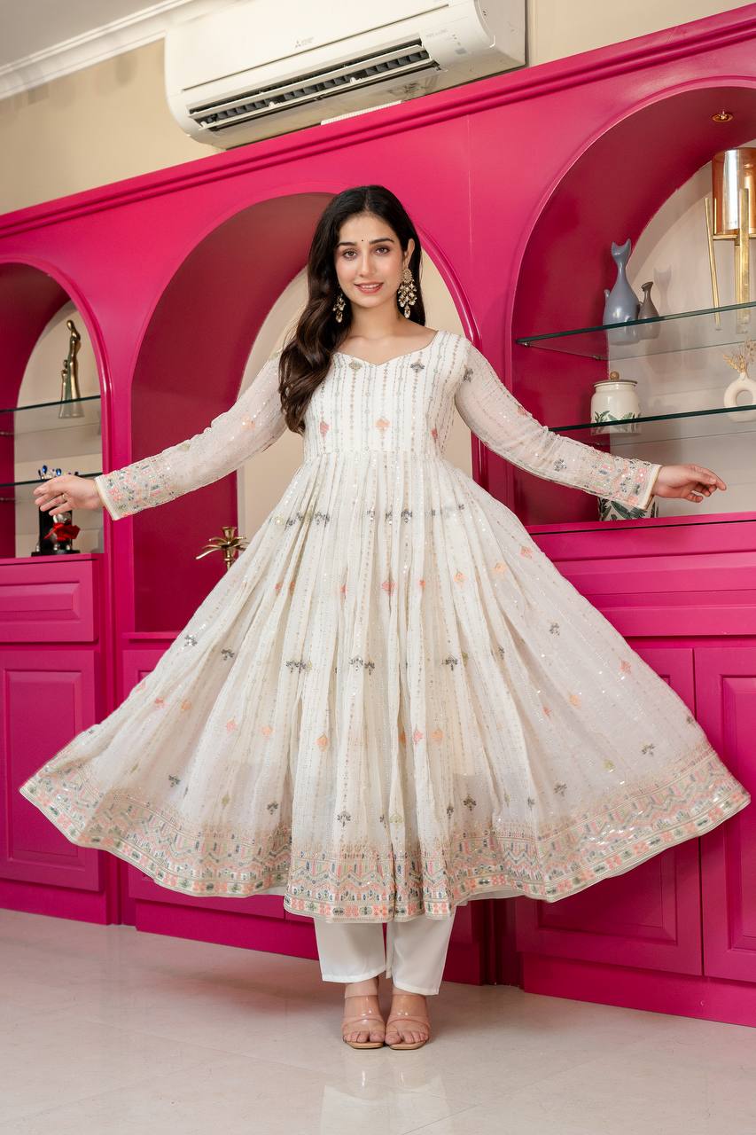 Designer Anarkali Suit is luxury clothing Considered to be high quality Made by Thread-Sequins Embroidery. This is Made for Desirable Women's who deserve it
