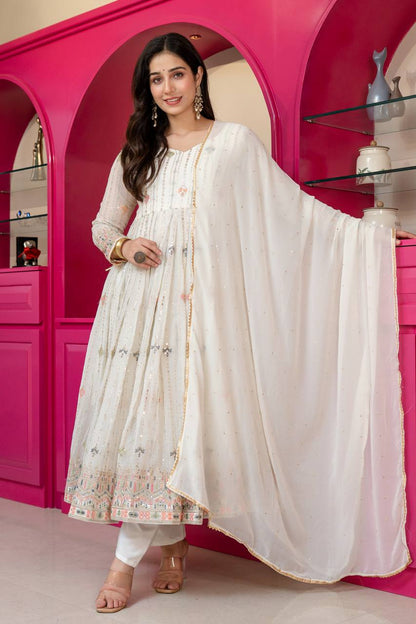 Designer Anarkali Suit is luxury clothing Considered to be high quality Made by Thread-Sequins Embroidery. This is Made for Desirable Women's who deserve it