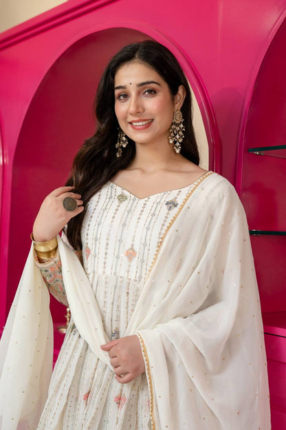 Designer Anarkali Suit is luxury clothing Considered to be high quality Made by Thread-Sequins Embroidery. This is Made for Desirable Women's who deserve it