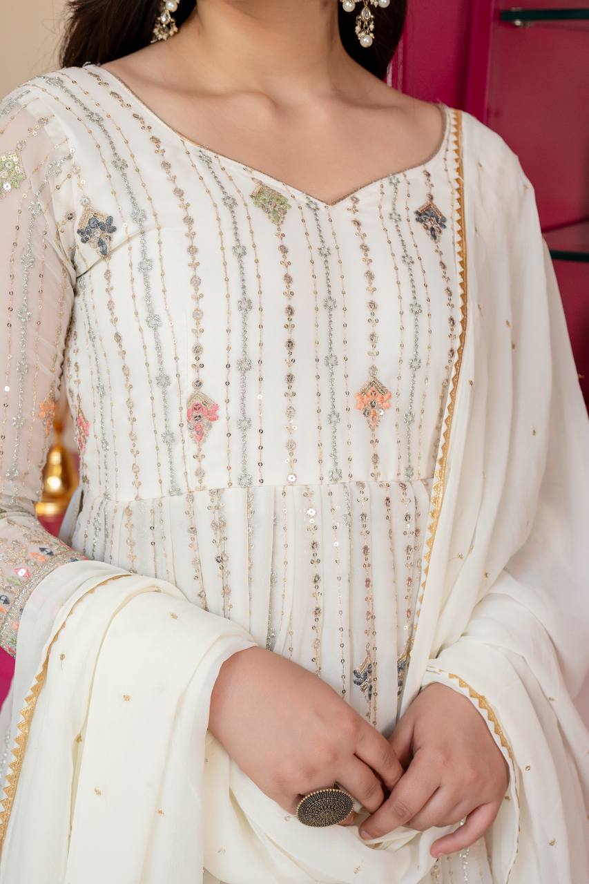 Designer Anarkali Suit is luxury clothing Considered to be high quality Made by Thread-Sequins Embroidery. This is Made for Desirable Women's who deserve it