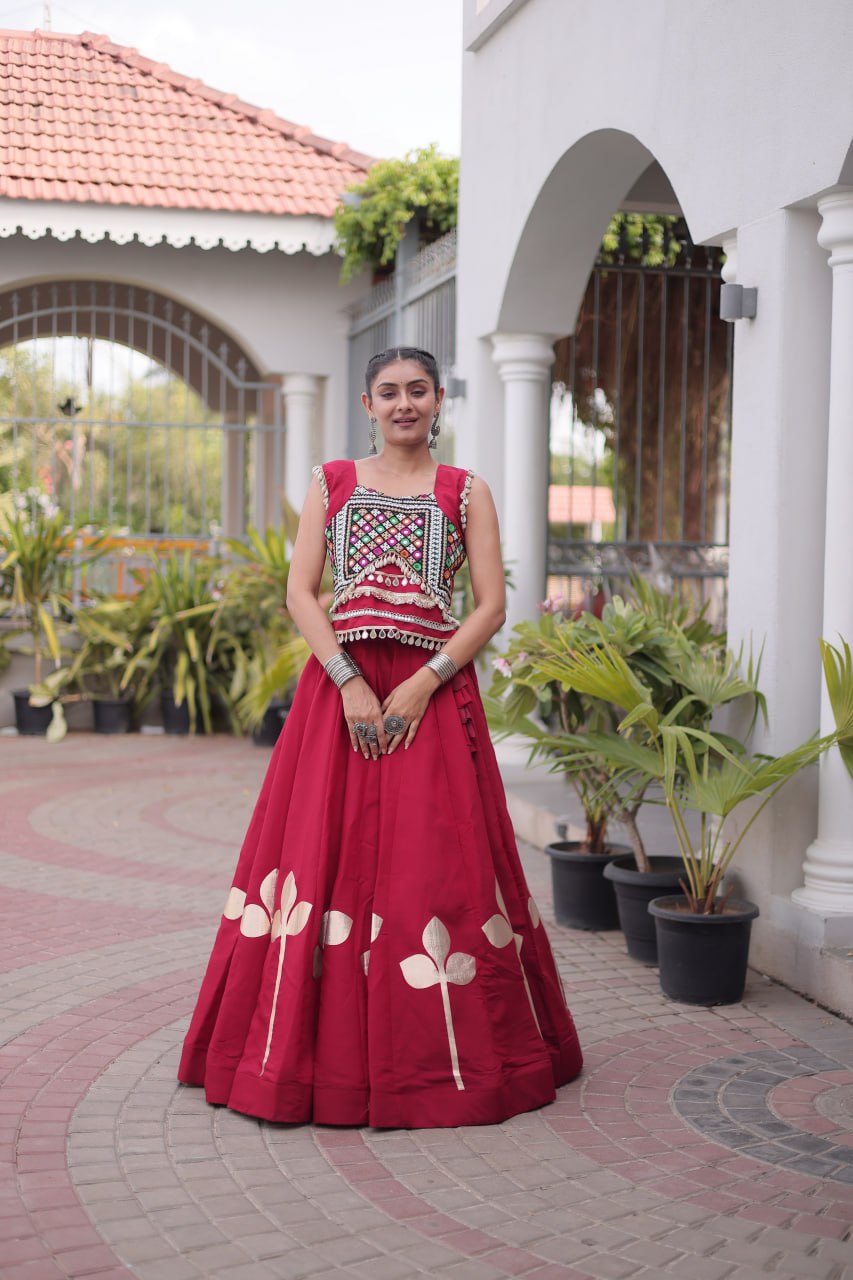 Navratri Festive vibes Are traditional and spiritual, And focus on the fun aspects of the festival, So Choose the Different colors Lehenga With Top For the dancing, the devotion, or the sense of our community.