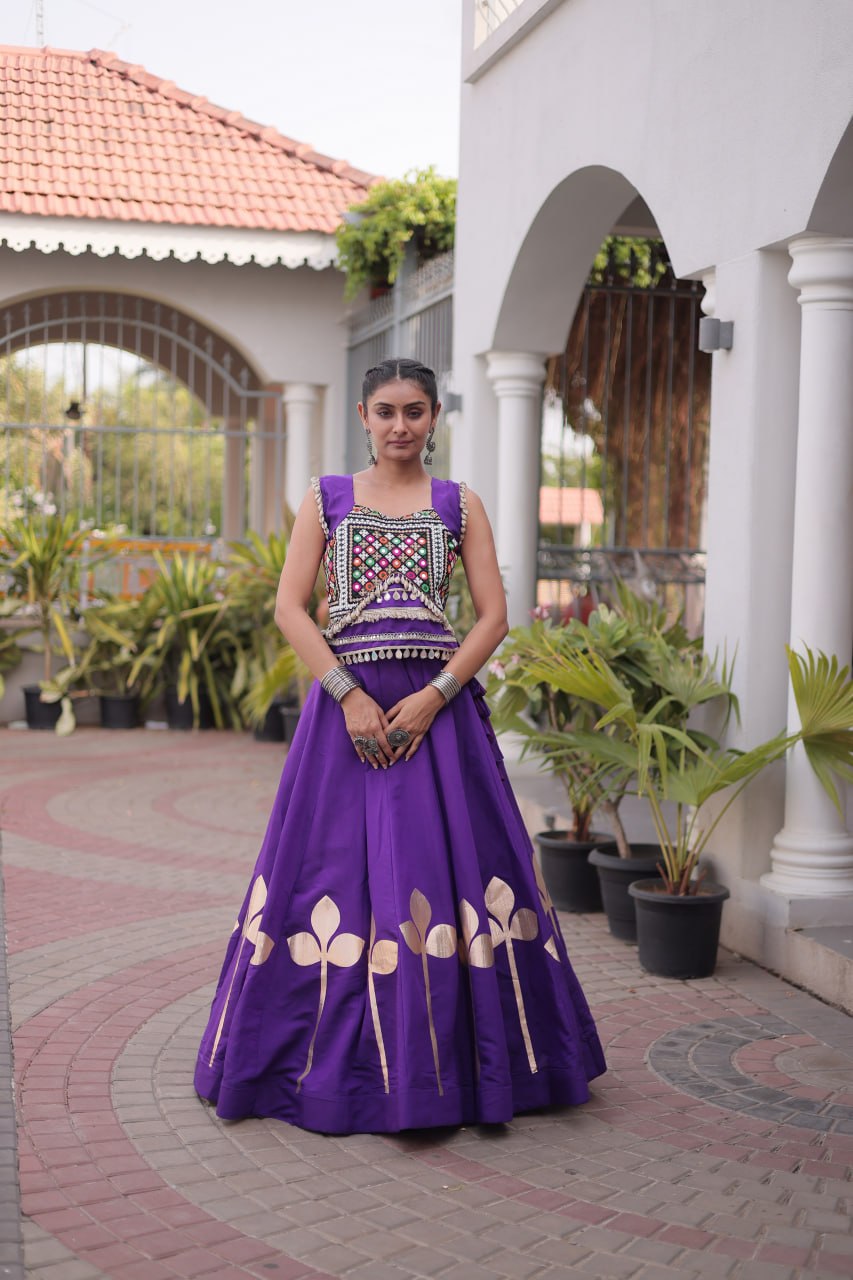 Navratri Festive vibes Are traditional and spiritual, And focus on the fun aspects of the festival, So Choose the Different colors Lehenga With Top For the dancing, the devotion, or the sense of our community.