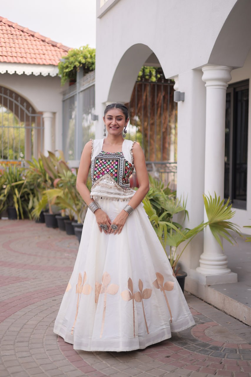 Navratri Festive vibes Are traditional and spiritual, And focus on the fun aspects of the festival, So Choose the Different colors Lehenga With Top For the dancing, the devotion, or the sense of our community.