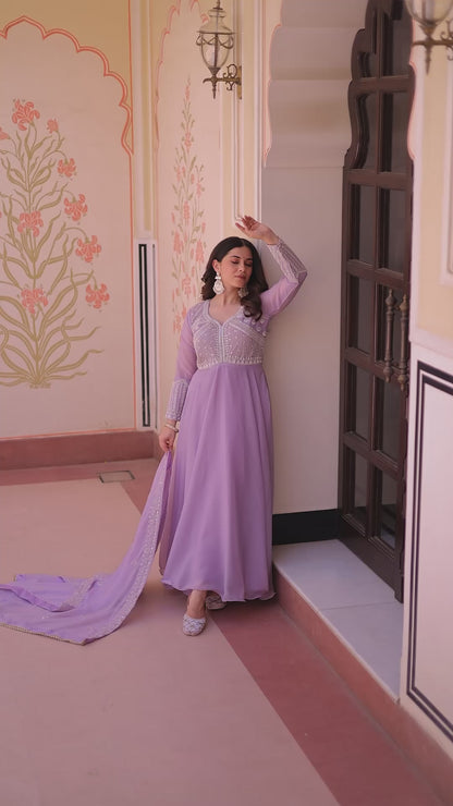 Star Georgette With Rich Sequins Coding & Beads Embroidered work